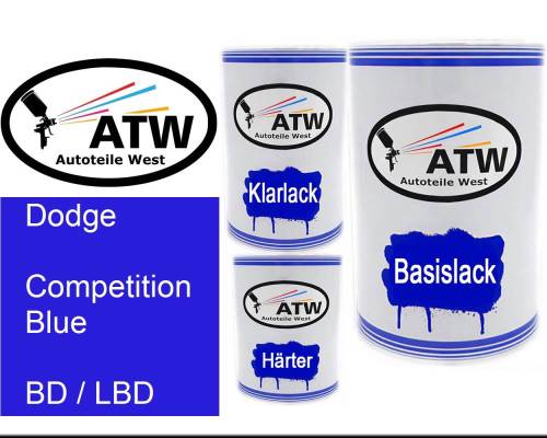 Dodge, Competition Blue, BD / LBD: 500ml Lackdose + 500ml Klarlack + 250ml Härter - Set, von ATW Autoteile West.